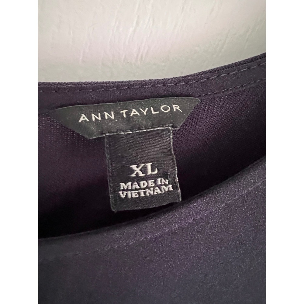 Ann Taylor Navy Blue Ruffle Peplum Blouse Short Sleeve XL Office Lagenlook Top - Picture 5 of 7